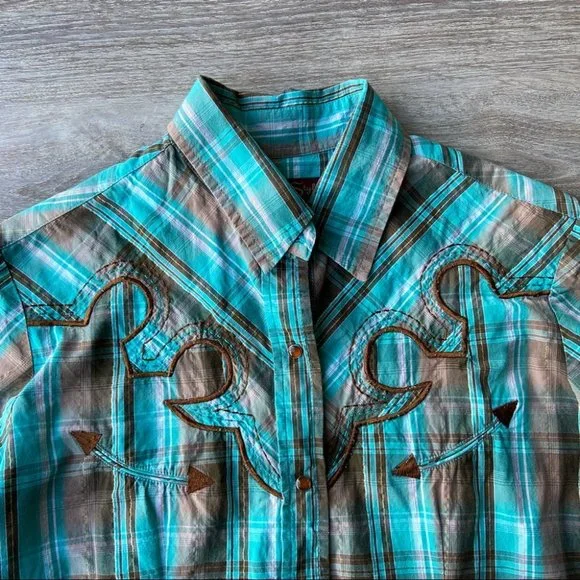 Life Style Green Plaid Western Shirt - Picture 5 of 13